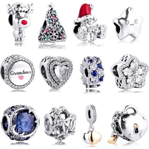 CKK Christmas Tree Blue Star Winter Charms 925 Original Fit Pandora Bracelets Sterling Silver Beads for Women Jewelry Making DIY