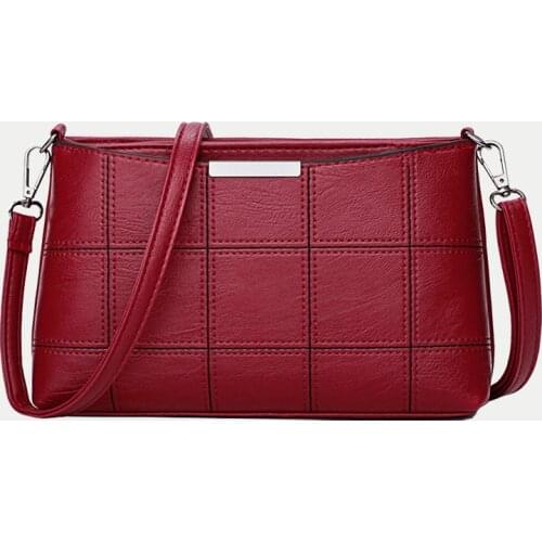 Solid Color PU Leather Crossbody Shoulder Bags For Women Plaid Design Messenger Bag Tote Handbags NEW Purse