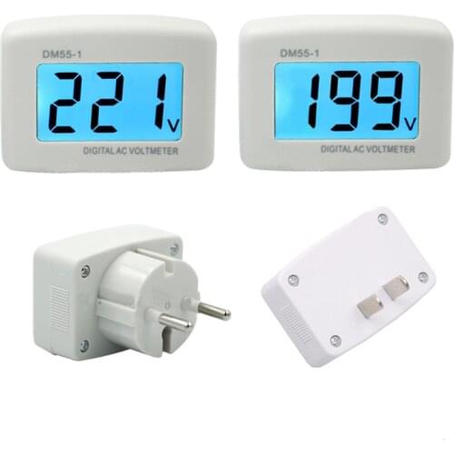 DM55-1 AC 80-300V 199V Voltage Meter Plug Volt Meter LCD Digital display Voltmeter Testers 15% Flat insert Round insert