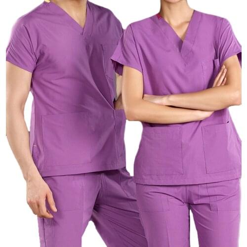 Doctor Nurse Uniform Scrubs Purple Terikoton Thin Fabric Hospital Guard Suit Uniform (Envelope Collar Bat) Surgical Medical Uniforms