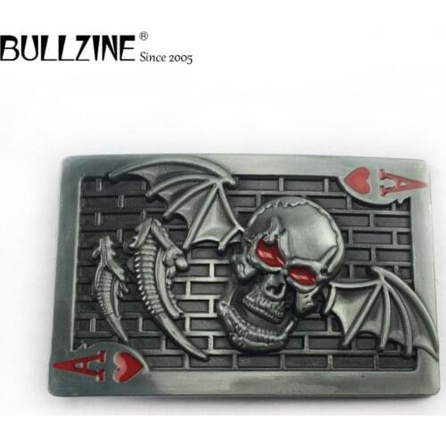 The Bullzine Skull belt buckle with pewter finish FP-03111 suitable for 4cm width snap on belt