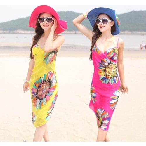 High Quality Women Chiffon Sarong Pareo Bikini Cover-Up Beach Dress Swimwear Wrap Skirt Cover Scarves 6 Colors, 60PCS