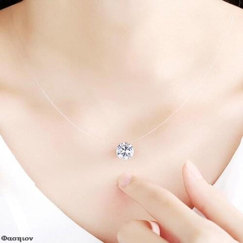 Neck Zircon Women Clavicle Chain Lady Feminino Collar 2021 Choker Invisible Fish Line Crystal Necklace Pendants
