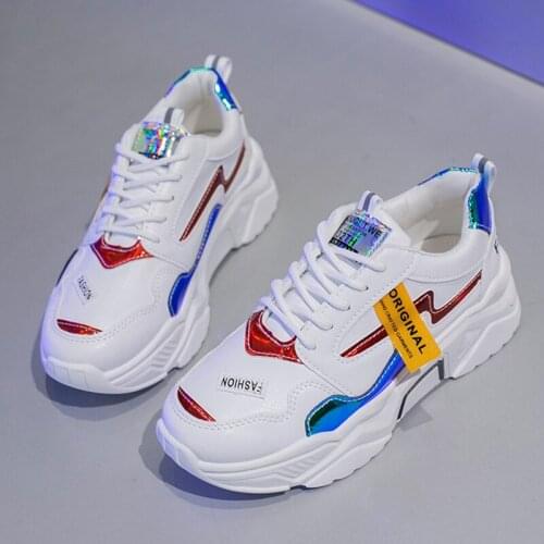 Women Chunky Sneakers Fashion Vulcanize Shoes New Female Pink 5 CM Thick Sole Platform Shoes Casual Running Shoes White Wedges