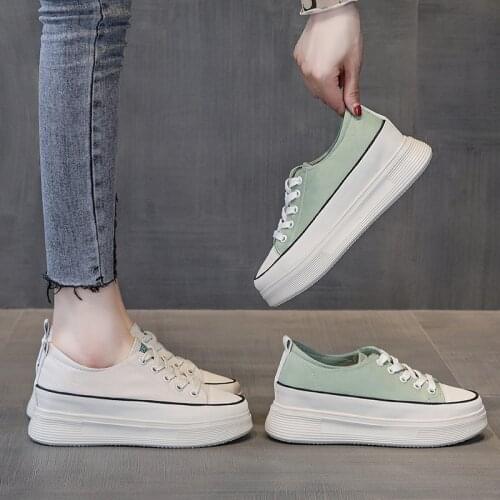 Womens Fashion Lace Up Sneakers Leather Plus CanvasFashion 35-43 Platform