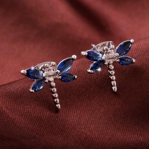 Fashion Austria Crystal Dragonfly stud earrings Gold Silver Color For Women Wedding Hot Sale New Fashion Trend Earrings Wholesal