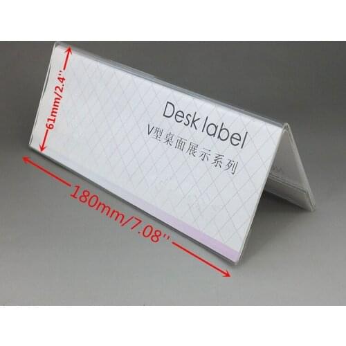 1pc 180*61mm Transparent V Shape Sign Display Paper Promotion Card desk label Holder Stand Acrylic Table card Price Tag