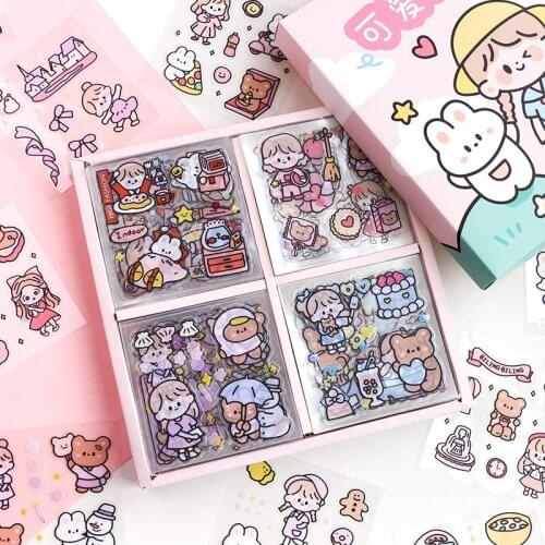 100pcs Cute animal girl daily life Decorative PVC Stickers Scrapbooking Label Diary Stationery Album Phone Journal Planner