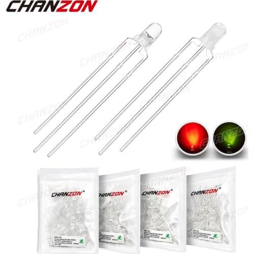 100pcs 3mm LED Light Emitting Diode Lamp Bulb Bicolor Red Yellow Green Common Anode Cathode Clear Diffused Indicator 3V DIY DIP