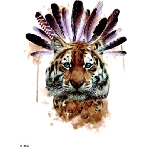5pcs 3D Tiger Waterproof Temporary Tattoos Men Beauty Animals With Feather The Flash Tatoo Tatouage Temporaire Femme Sticker