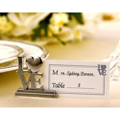 50pcs/lot LOVE Table Place Card Holder Letters Place Card Alloy Holders Table Mark Cards for Wedding table Decoration casamento