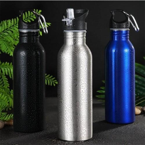 750ml Sports Outdoor Straw Water Bottle 304 Stainless stee Solid Color Bicycle Kettle Portable Mountaineering buckle Handle Lid