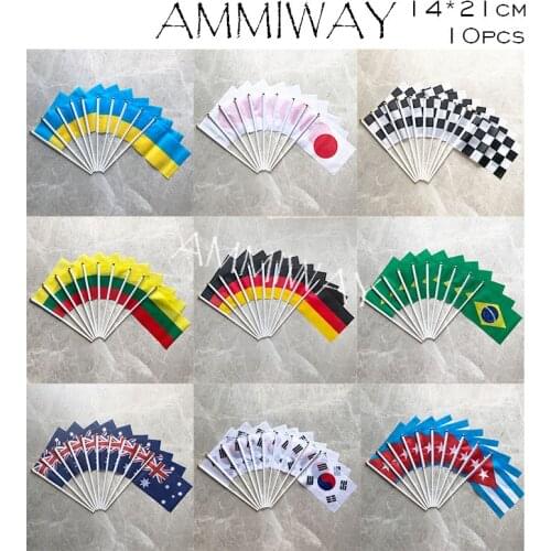 AMMIWAY 14x21cm 10pcs Ukraine Japan F1 Racing Karierten Lithuania Hand Flag Germany Brazil Australia South Korea Cuba Small Flag