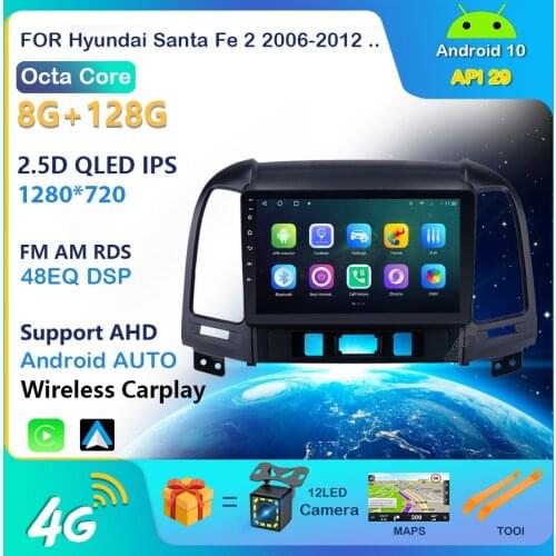 For Hyundai Santa Fe 2 2006-2012 2+32G Android 10 9" 2din Car Radio Multimedia Stereo Audio Player GPS Head Unit HiFi