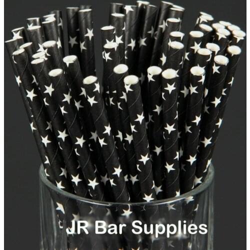 Free Shipping 100pcs Black Star Paper Straws Paper Drinking Straws For Kids Birthday Party Wedding Decorations