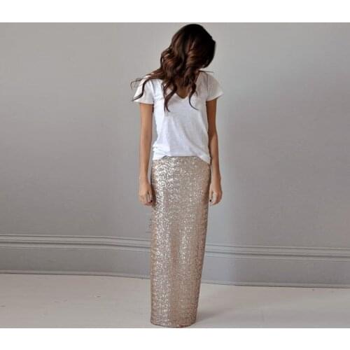 Shiny Straight Long Sequins Skirt Elegant Skirt 2016 For Women Fashion Summer Spring Style Custom Made Women Clothing