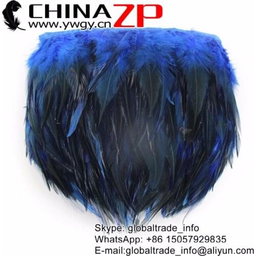 CHINAZP Factory Cheap Wholesale 10yards/lot Good Quality Dyed Royal Blue &Natural Chicken Rooster Saddle Feathers Fringe Trim