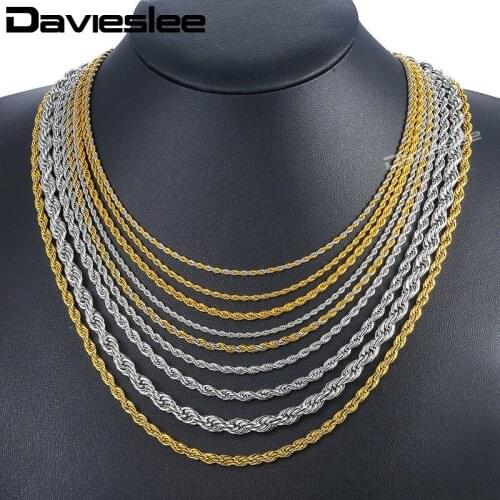 Davieslee Twisted Rope Link Womens Mens Necklace Chain White Yellow Gold Filled GF 2/3/4/6mm DGNM122
