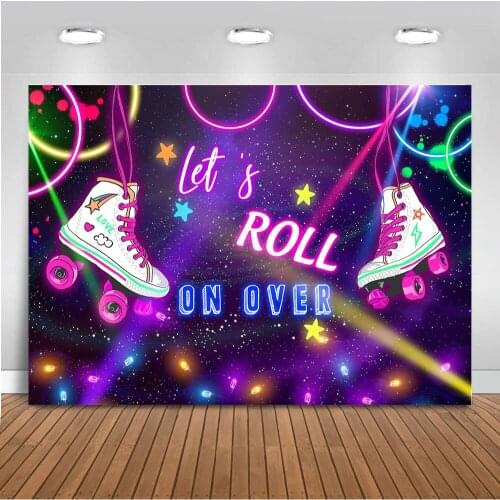 Lets Roll Photography Backdrop Skating Party Hip Pop Photography Background Neon Glow Party Banner Decoration