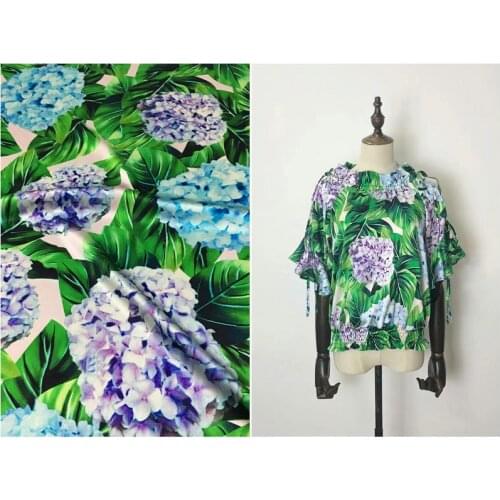 Hydrangea digital printing fabric natural mulberry stain silk high fashion fabric for dress shirt scarf all for sewing clothes