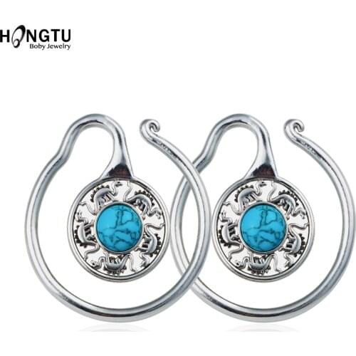 HONGTU 1PC Copper Dinosaur Natural Stone Ear Weights Charming Earrings Hoop Ear Taper Plug Stretcher Piercing Body Jewelry 6G