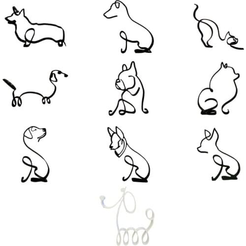 K5DC Funny Metal Dog Cat Minimalist Art Sculpture Ornaments Animal Crafts Figurines