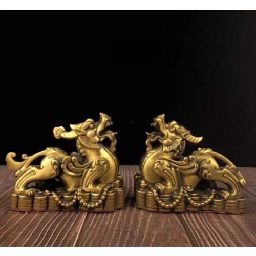 China seiko brass mythical wild animal crafts statue A pair