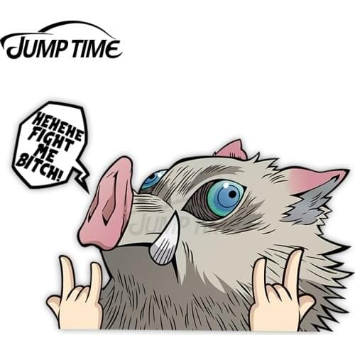 JumpTime 13 x 6.4cm Demon Slayer Inosuke FIGHT! Personality Car Sticker Creative Vinyl Waterproof Scratch-proof Vehicle Decal