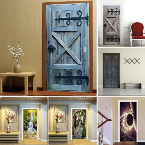 77x200cm Pvc Door Stickers Home Decor Wood Abstract Living Room Bedroom Adhesive Wallpaper Door Waterproof Mural Decal