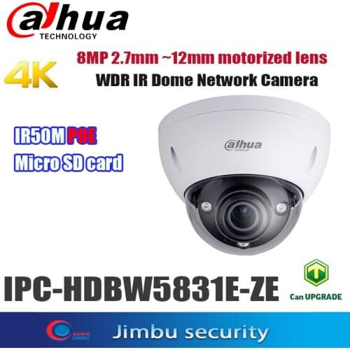 Dahua 8MP 4K IP camera IPC-HDBW5831E-ZE WDR Network h.265 IR50m PoE+ 2.7mm ~12mm motorized lens IK10 Micro SD memory 128GB