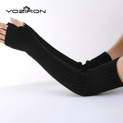 Fashion Winter Long Fingerless Black Women Gloves Spring Autumn Warm Adult Solid Polyester Knitted Mitten Female Free Size