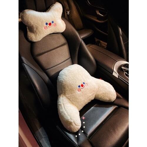 Cartoon Cute Smile Face Plush Waist Pillow Cushion Car Interior Decoration Car Neck Pillow Gift