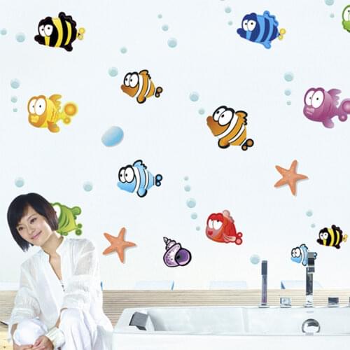 Cartoon Underwater World Bathroom Bathroom Childrens Room Background Decoration Removable Waterproof Wall Sticker