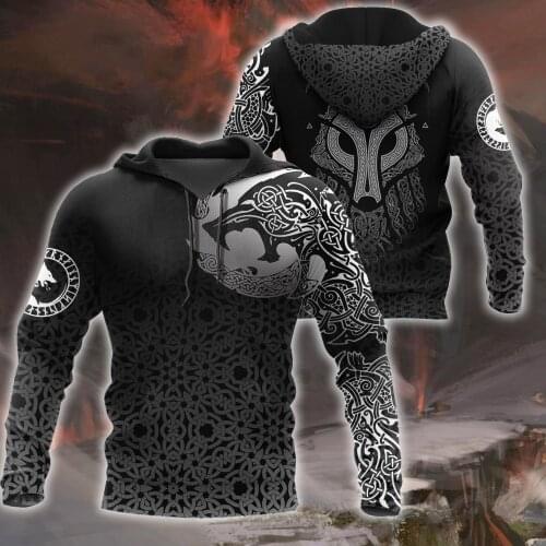 Viking Wolf Tattoo 3D All Over Printed Autumn Men Hoodies Unisex Casual Pullover Zip Hoodie Streetwear sudadera hombre DW0499