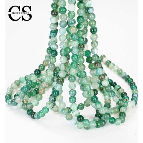 Natural Round Bead Green Agates Beads Smooth Loose Stone Beads for Jewelry Making DIY Bracelet Charm Accessories 4/6/8/10/12 MM