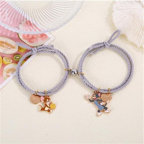 2pcs 2021 New Simple Rubber Band Rope Magnet Attract Couple Bracelet a Pair Of Student Girlfriends Hand Lovers Rope Jewelry