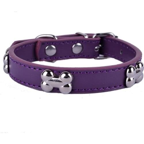 5 Colors Bone Studded Dog Collar Durable PU Leather Adjustable Pet Puppy Dog Cat Strap Collar Size /S/M/L