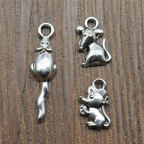 20pcs Mouse Charms Pendant Antique Silver Color Rat Charm Pendants Jewelry Accessories DIY Mouse Charms