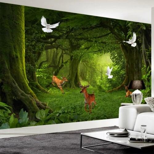 Custom 3D Photo Wallpaper Modern Beautiful Tree Forest Deer Dove Mural Living Room TV Sofa Background Wallpaper Home Decoration