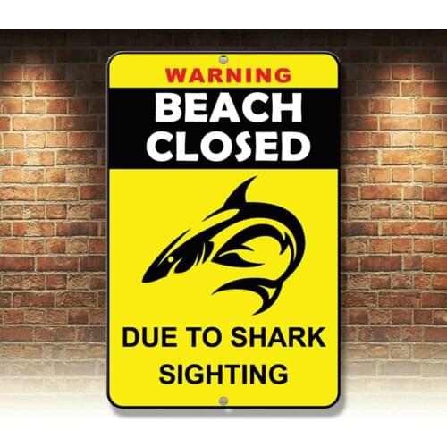 Warning Beach Closed Due To Shark Sighting Novelty Funny Metal Sign 8 in x 12 in