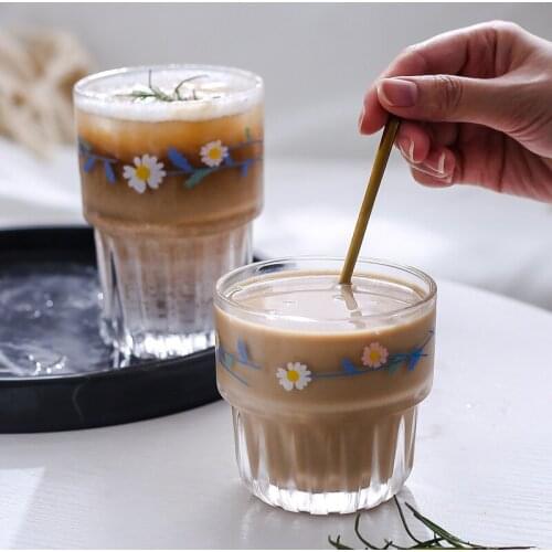 Transparent Beer Whiskey Glass Floral Cups Glass Cup Coffee Cup Milk Tea Healthy Drink Mug Tea Mugs Household Wine Glass