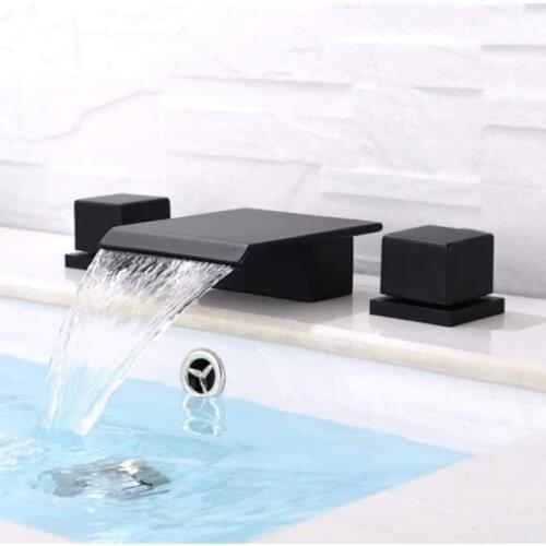 Matte black Bathtub Faucet double handle design bathroom faucet Waterfall install on Bathtub