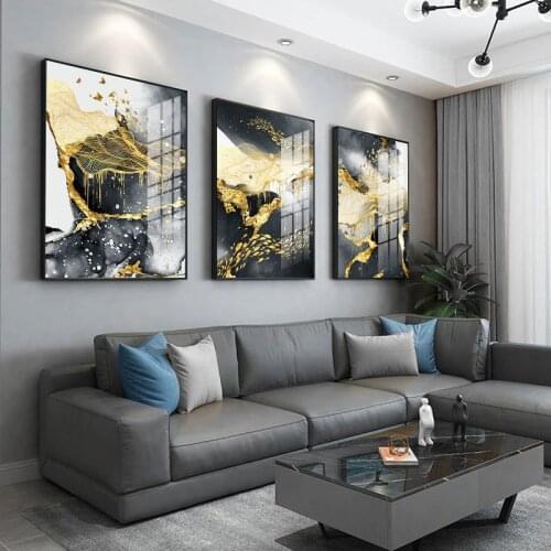 Contemporary Art Gold Black White Abstract Painting Canvas Painting Poster Print Nordic Home Wall Art Decoration