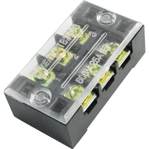 TB-2503 600V 25A 3 Position 2 Row Barrier, Terminal Board Cable, Block W Cover, Copper Section