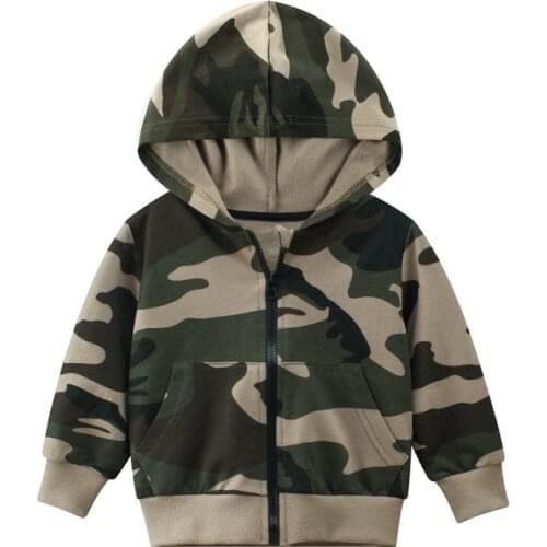 27Kids Autumn Boys Windbreaker Hooded Camouflage Print Coat Top Children Coat For Casual Zipper Clothe 2-9Years