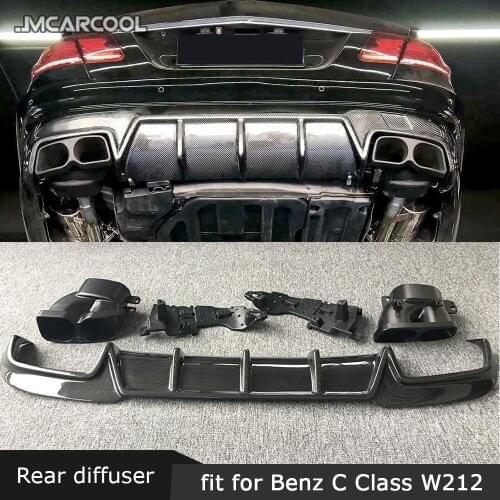 Carbon fiber Rear Diffuser With Exhaust tips Decoration For Benz C Class W212 E63 E260 E300 E400 E63S AMG 2014 2015 2016