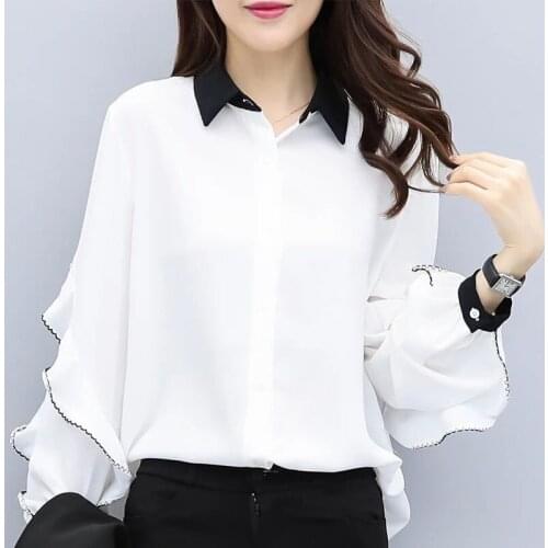 XXL-5XL Plus Size Women Spring Summer Style Chiffon Blouses Casual Turn-down Collar Shirts White Blouses Tops Feminine DF2422