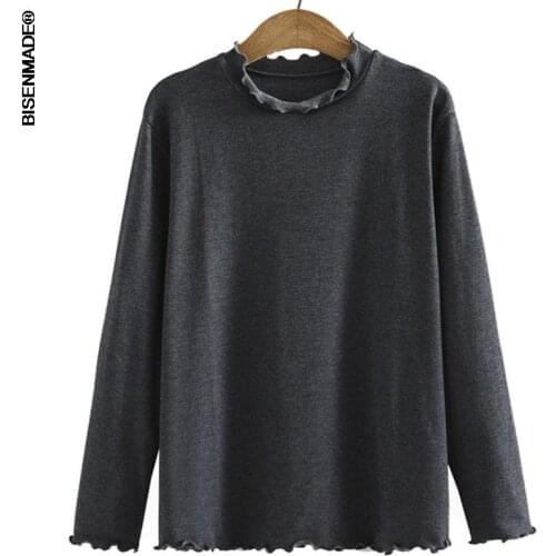 Womens Clothing T-Shirts Plus Size 2021 Autumn New Cashmere Ruffled Mock Neck Unlined Upper Garment Tops 6321