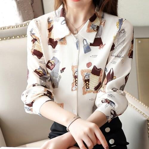 Casual Ladies Top Shirt High Quality Shirts Fashion Long Sleeve Vintage Chiffon Blouse Women Elegant Office Lady Clothes 7129 50