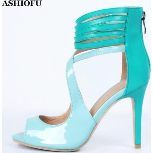 ASHIOFU Handmade Womens High Heel Sandals Ankle Wrap Party Prom Summer Shoes Peep-toe Evening Club Fashion Sandals Shoes XD086